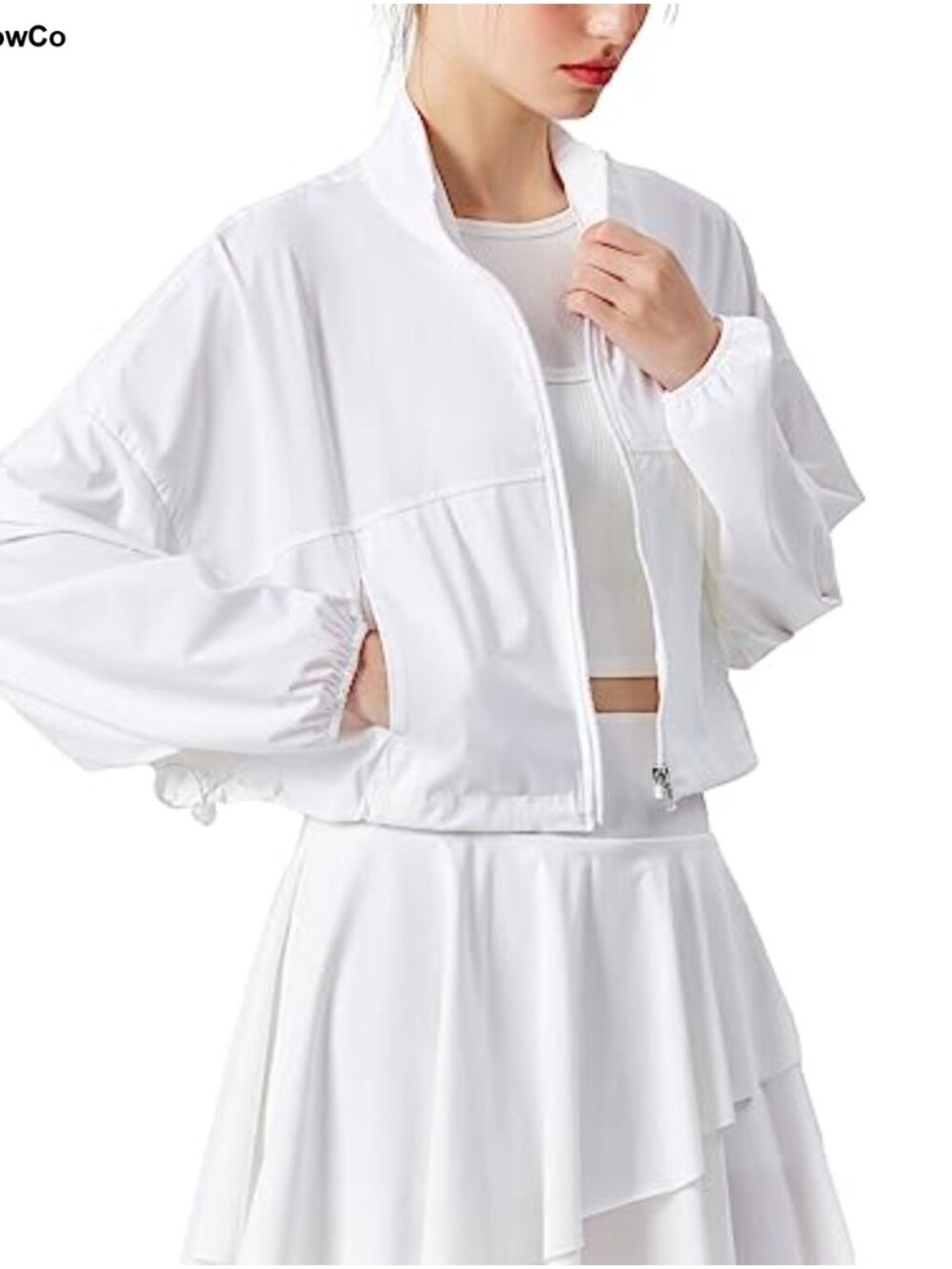 UPF 50+ Cropped Zip Up Workout Jacket Quick-Dry Stretch